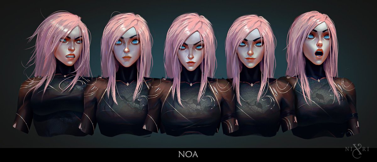 Nixri's tweet image. Some expressions of my oc done in an Arcane-ish style ✍️⭐️