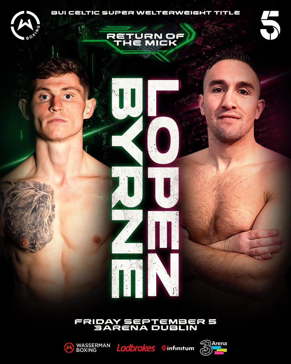 Wasserman Boxing (@wassermanboxing) on Twitter photo The rematch that HAD to happen โ๏ธ 
After a stunning draw last time out, Glenn Byrne and Charley Lopez pick up where they left off as the  Sep 5 Dublin show just got BIGGER with BUI Celtic Super Welterweight honours at stake ๐ฅ 
Tickets on sale now: tinyurl.com/Returnofthemick ๐๏ธ The rematch that HAD to happen โ๏ธ 
After a stunning draw last time out, Glenn Byrne and Charley Lopez pick up where they left off as the  Sep 5 Dublin show just got BIGGER with BUI Celtic Super Welterweight honours at stake ๐ฅ 
Tickets on sale now: tinyurl.com/Returnofthemick ๐๏ธ