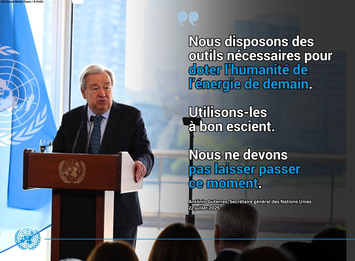 Nations Unies (ONU) (@onu_fr) on Twitter photo Dans une allocution spéciale cette semaine, <a href="/antonioguterres/">António Guterres</a> a souligné que les énergies renouvelables constituent la plus grande opportunité économique du 21e siècle.
« Nous ne devons pas laisser passer ce moment », a-t-il déclaré. Pour en savoir plus : un.org/fr/climatechan… Dans une allocution spéciale cette semaine, <a href="/antonioguterres/">António Guterres</a> a souligné que les énergies renouvelables constituent la plus grande opportunité économique du 21e siècle.
« Nous ne devons pas laisser passer ce moment », a-t-il déclaré. Pour en savoir plus : un.org/fr/climatechan…