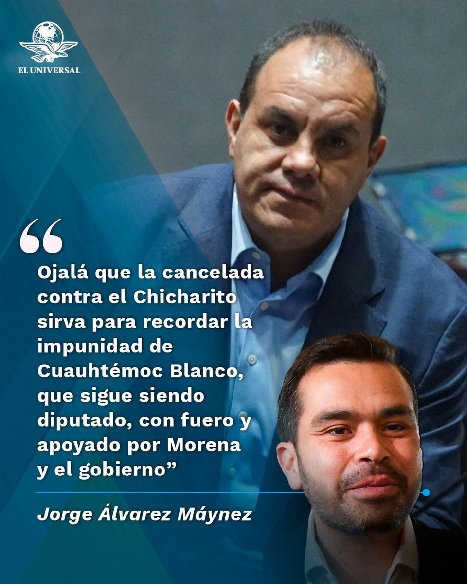 Jessica Ortega ♀ (@jesi_ortega) on Twitter photo Lo dijo claro <a href="/AlvarezMaynez/">Jorge Álvarez Máynez</a>. Ojalá que la cancelada contra el ‘Chicharito’ sirva para recordar la impunidad de Cuauhtémoc Blanco.
No podemos seguir tolerando la opacidad con la que Morena actúa. La congruencia no debe ser selectiva.
👉 <a href="/El_Universal_Mx/">El Universal</a>
tinyurl.com/3fza32uj Lo dijo claro <a href="/AlvarezMaynez/">Jorge Álvarez Máynez</a>. Ojalá que la cancelada contra el ‘Chicharito’ sirva para recordar la impunidad de Cuauhtémoc Blanco.
No podemos seguir tolerando la opacidad con la que Morena actúa. La congruencia no debe ser selectiva.
👉 <a href="/El_Universal_Mx/">El Universal</a>
tinyurl.com/3fza32uj