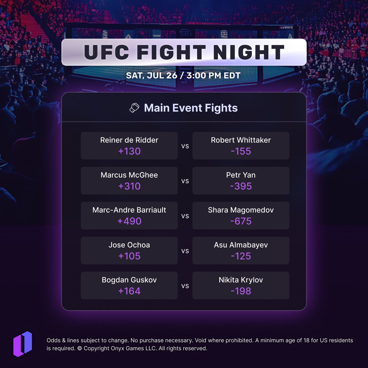 OnyxOdds's tweet image. Another big UFC card tomorrow! Get in on the action now💪