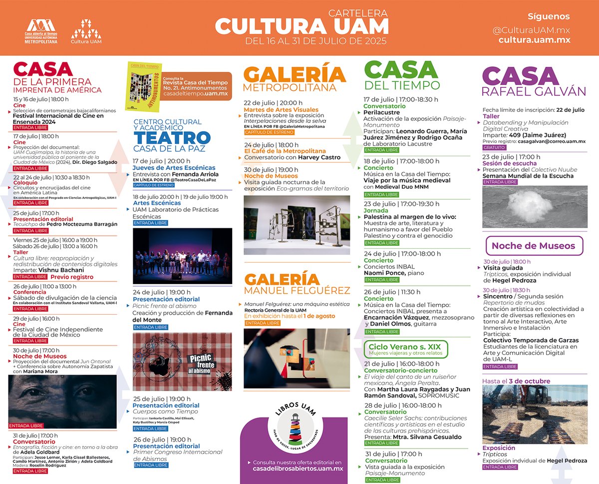 lauammx's tweet image. 🎭 Exposiciones, cine, ferias de libros, coloquios y más en la cartelera cultural de JULIO ¡Asiste y disfruta de estas actividades organizadas para ti!

#SoyUAM #UAM #Cultura #CarteleraCultural @CulturaUAMmx