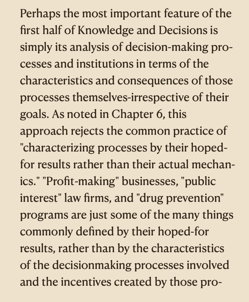 hermittoday's tweet image. analyzing organizations “in terms of what they actually do, not what they hope or claim to achieve” (from the preface to Knowledge and Decision by Thomas Sowell)
