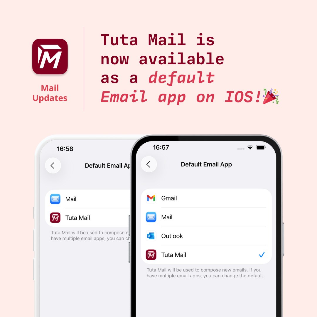 TutaPrivacy's tweet image. It's been a tough fight - but finally Apple allowed us to offer Tuta Mail as the default mail app: tuta.com/blog/dma-compl…
Enjoy! 🎉
And rate the app. ✨ ✨ ✨ ✨ ✨
➡️ apps.apple.com/de/app/tuta-se…