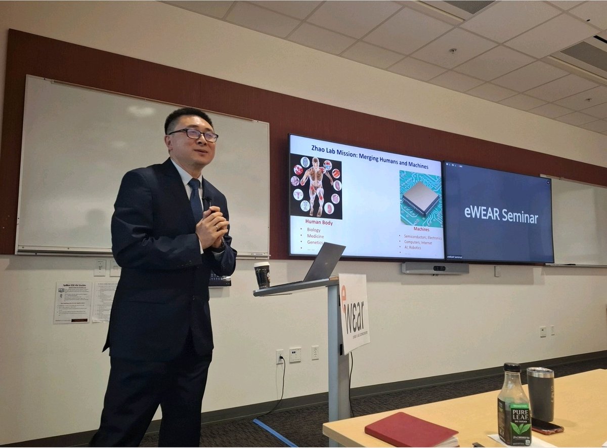 ProfZhaoMIT's tweet image. It is a great pleasure to give the eWear seminar at @Stanford. The room was so packed that several colleagues and students had to join the seminar via Zoom.
Thanks very much for @zhenanbao kind invitation and hosting. Great interactions with Guosong Hong, Ovijit Chaudhuri, Ruike…