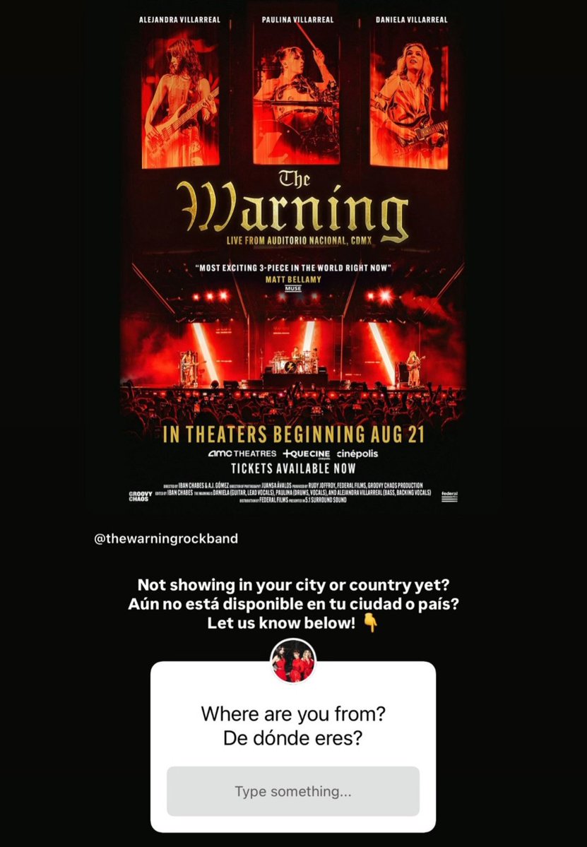 thewarning_pt's tweet image. 🚨PORTUGAL, AGORA É A NOSSA CHANCE!

&quot;Não está disponível na tua cidade ou país ainda? Avisa-nos abaixo! 👇&quot;  

&quot;Diz-nos a tua cidade + país&quot;

The Warning via instagram stories.