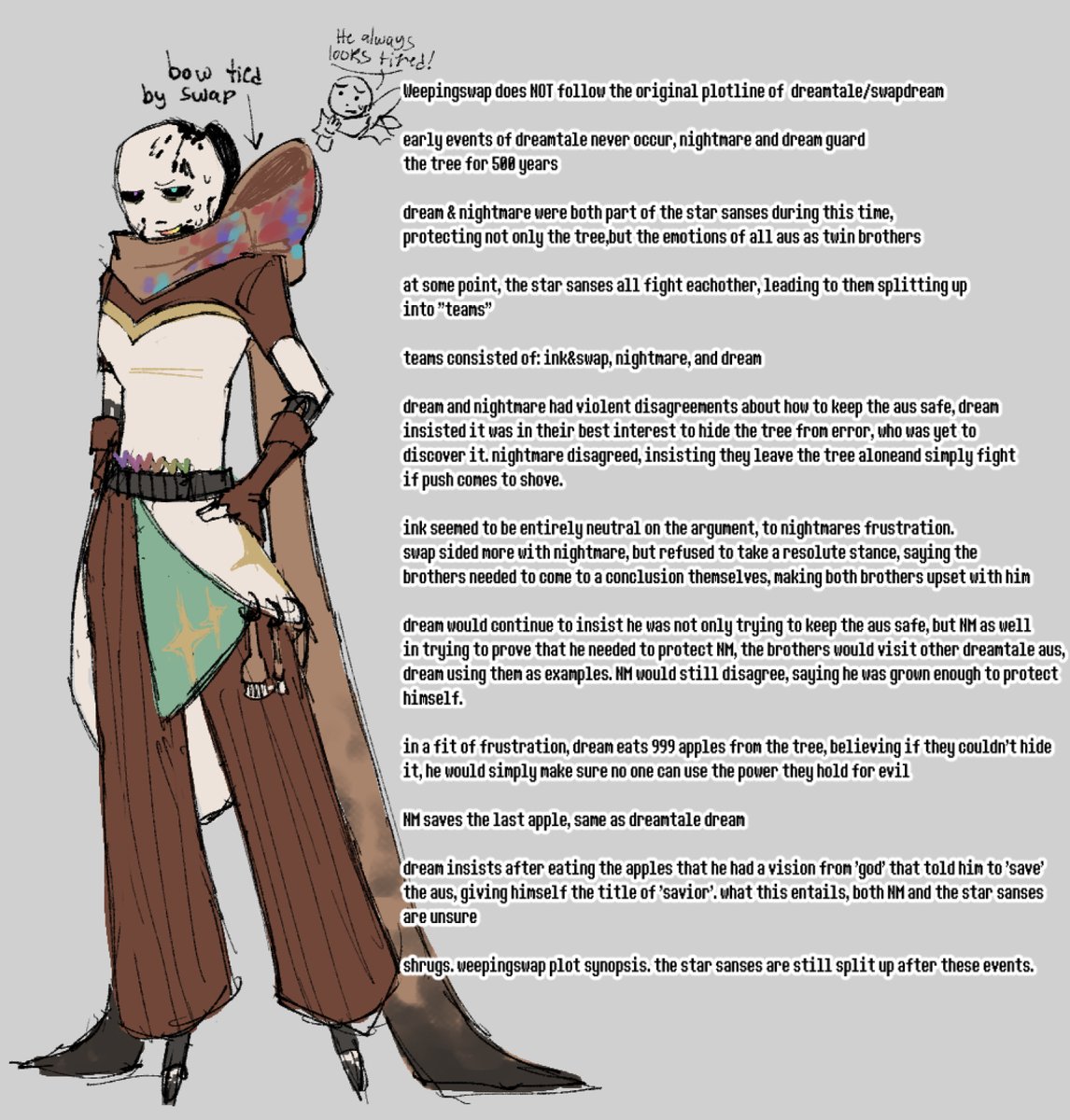 hraeesvelgr's tweet image. ink design + weepingswap info (oooh you wanna read about my swapdream au soooo baaadddd) (also the au finally has a name! yay!)
#undertaleAU