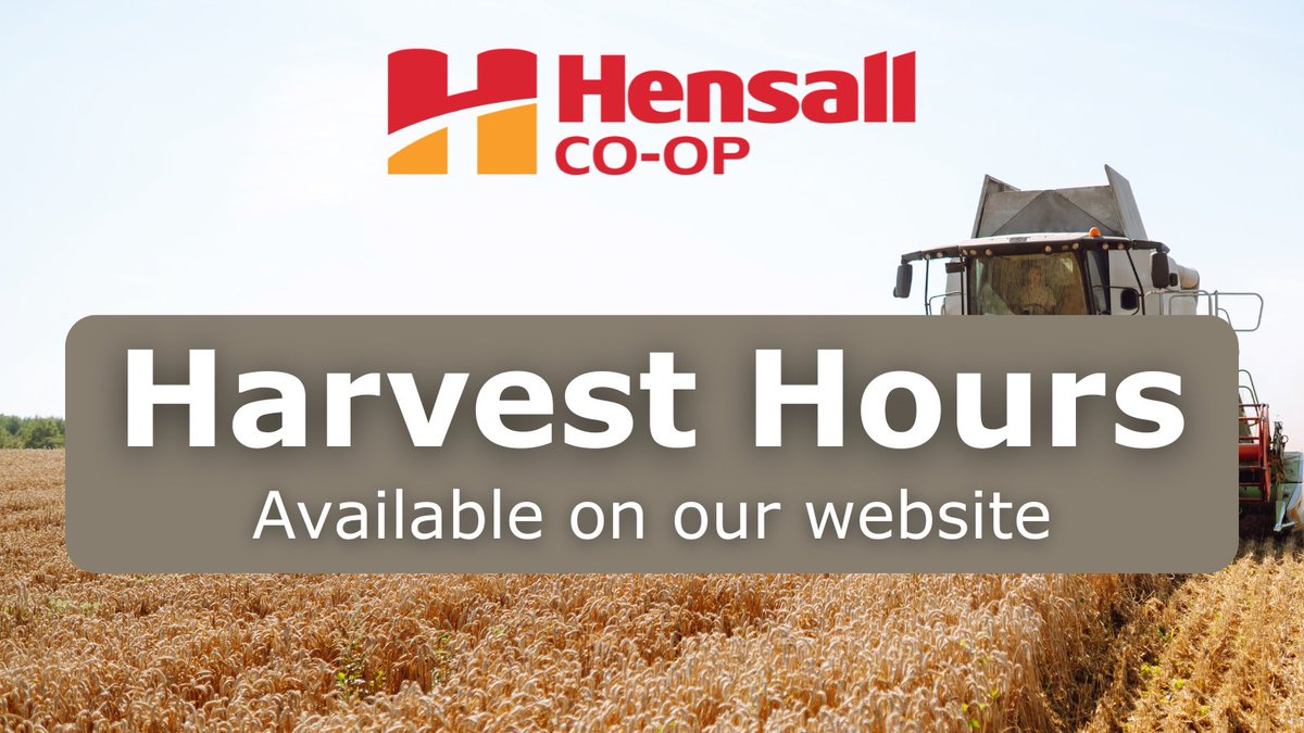 Harvest Hours Now Available! 

Visit our website for the latest harvest hours: ow.ly/YKSR50Ws5FB

Stay updated and maximize your harvest season with Hensall Co-op! 

#HarvestSeason #HensallCoop #FarmingCommunity