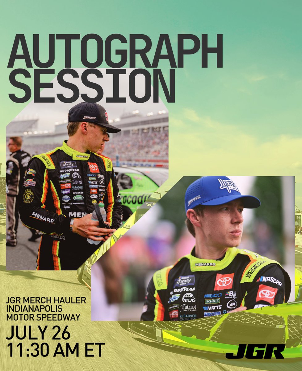 JoeGibbsRacing's tweet image. Come meet @BrandonJonesRac tomorrow!
He’ll be at the JGR merchandise trailer at 11:30 AM ET tomorrow. Stop by and get an autograph! ✍️