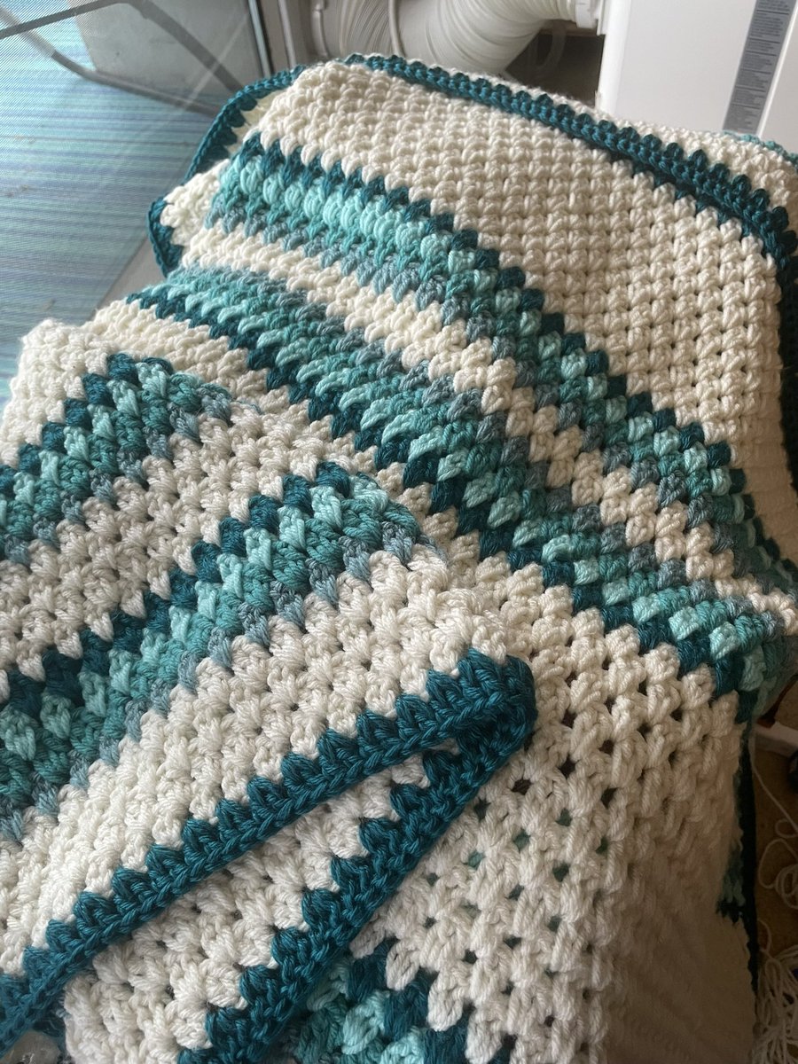 Birdhouse7S's tweet image. A good friend asked me to crochet an afghan for his wife for their anniversary this year. I haven’t done one for a while so after deciding on the colour palette, I agreed. No end date in sight as yet. 
Here are a few that I completed. The last is in progress.