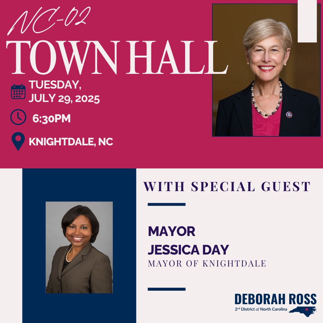WAKE COUNTY: Join me Tuesday, July 29 for a town hall in Knightdale.

I want to hear your thoughts on what's happening in Washington and how it impacts you, your family, and our community.

Register HERE: docs.google.com/forms/d/e/1FAI…