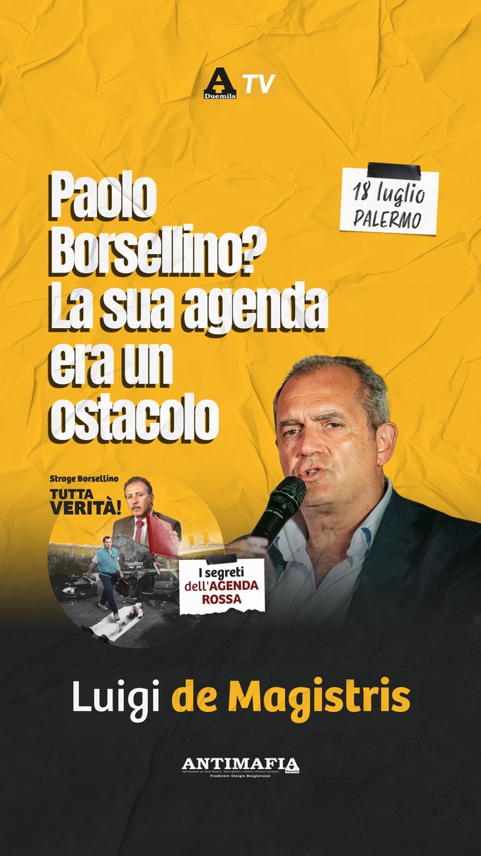 antimafia2000's tweet image. "#PaoloBorsellino era un ostacolo, perché Paolo Borsellino in quell'#AgendaRossa aveva scritto quello che aveva visto”
#LuigideMagistris
instagram.com/reel/DMimyTbKw…