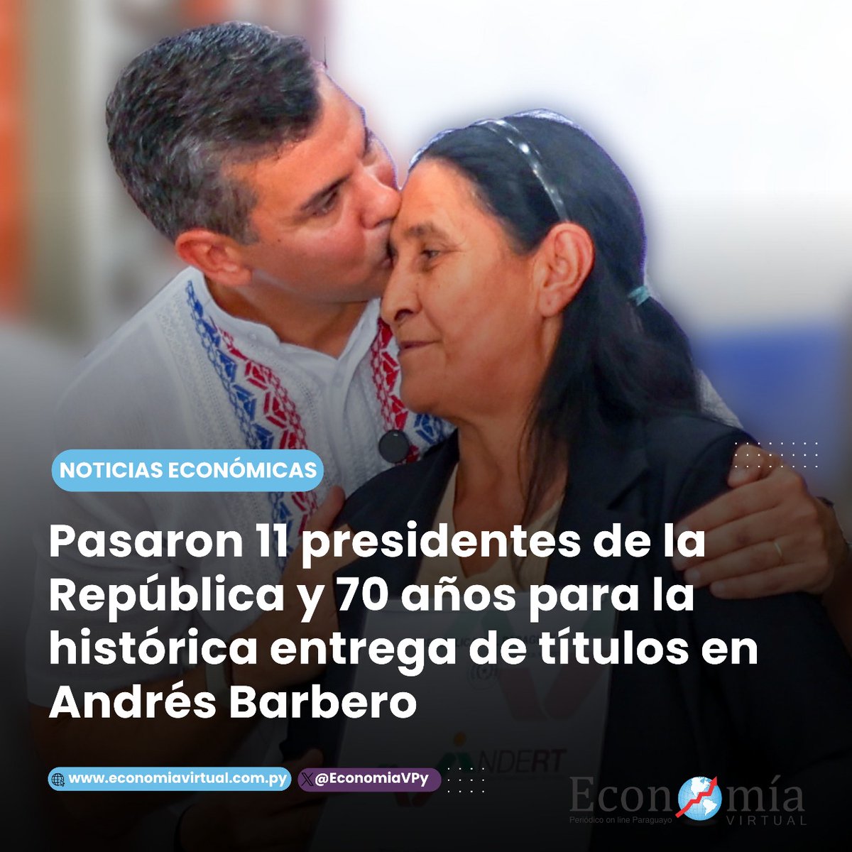 Francisco Ruiz Díaz (@frarui1) on Twitter photo El lunes 28 de julio el Presidente Santiago Peña entregará títulos de propiedad a pobladores de la Colonia Sucesión ex Andrés Barbero. Durante 70 años se intentó hacer esto, pero ahora se logró.
<a href="/SantiPenap/">Santiago Peña</a> <a href="/AllianaPedro/">Pedro Alliana</a> El lunes 28 de julio el Presidente Santiago Peña entregará títulos de propiedad a pobladores de la Colonia Sucesión ex Andrés Barbero. Durante 70 años se intentó hacer esto, pero ahora se logró.
<a href="/SantiPenap/">Santiago Peña</a> <a href="/AllianaPedro/">Pedro Alliana</a>