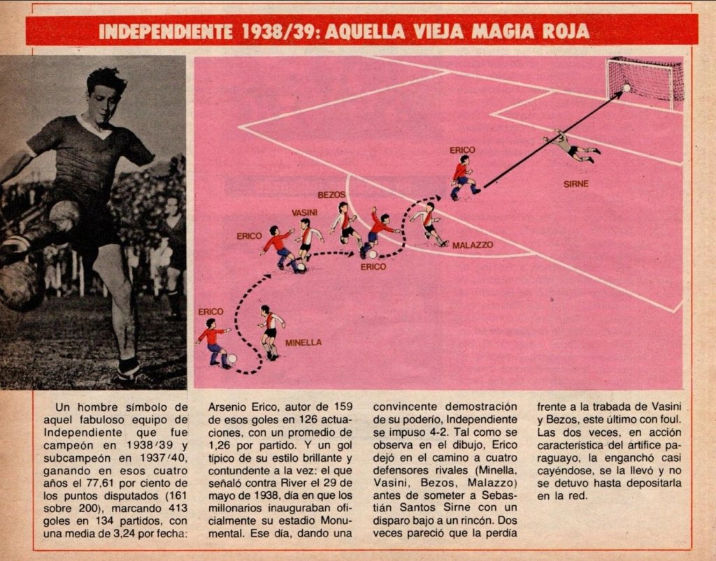 Gran gol de Arsenio Erico a River en 1938 en acción típica suya.