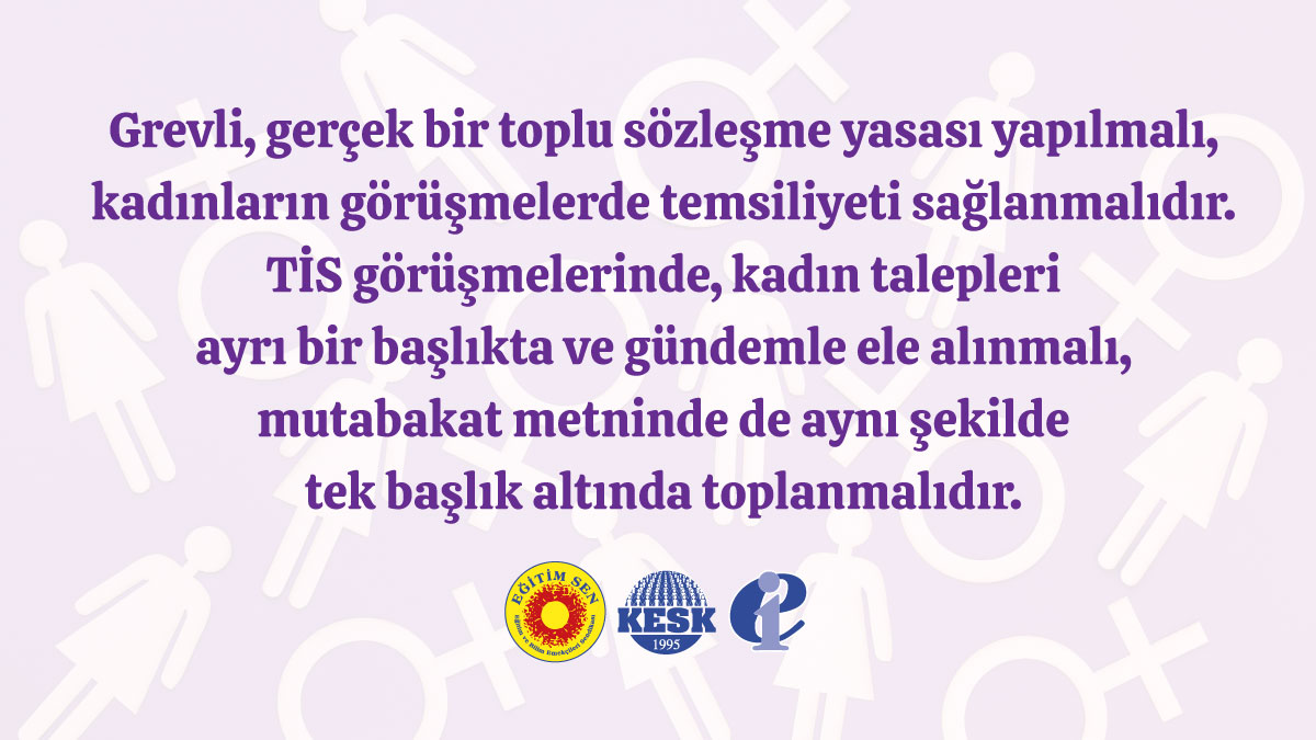 egitimsen's tweet image. ✔️Grevli, gerçek bir toplu sözleşme yasası yapılmalı, kadınların görüşmelerde temsiliyeti sağlanmalıdır. TİS görüşmelerinde, kadın talepleri ayrı bir başlıkta ve gündemle ele alınmalı, mutabakat metninde de aynı şekilde tek başlık altında toplanmalıdır.
#ArtıkYeterGeçinemiyoruz