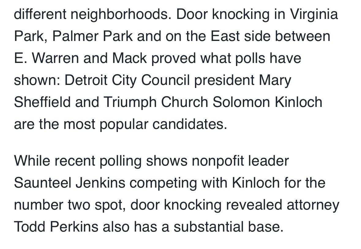 samueljrob's tweet image. Several homeowners in Virginia Park told me they’re voting Perkins. Same in the North End, where Perkins lives. In the three days I spent door knocking, I met more people who support Perkins than Durhal and Jenkins combined.