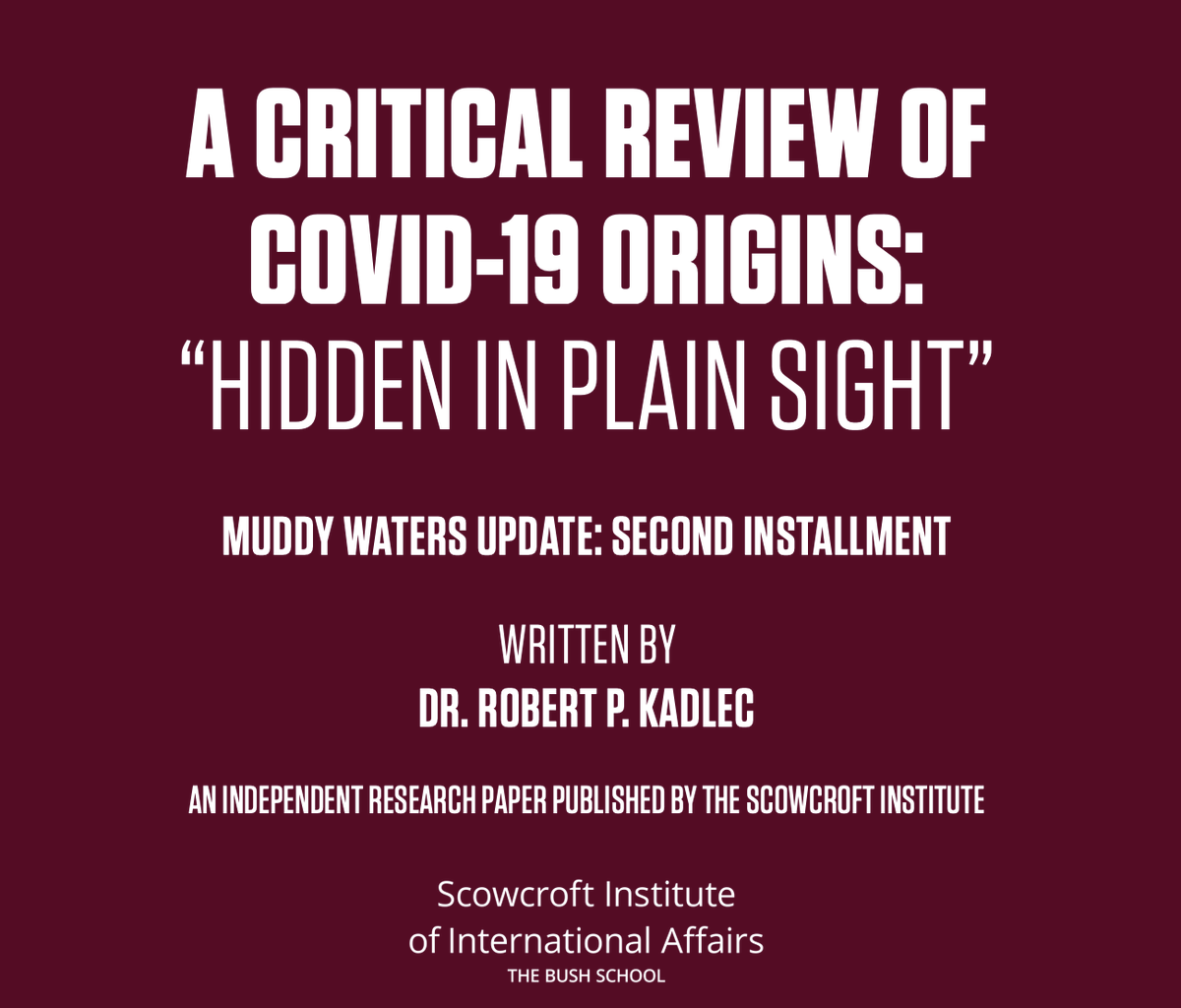rogbrent's tweet photo. Next post links to a short review of Kadlec report. First thing to mention is that, if one believes that heroes exist, then people who by their brains and actions save millions of lives, such as Kadlec, then ASPR at HHS, and Dr. Peter Marks, then head of CBER at the FDA, qualify as heroes. Pure and simple. Next. Kadlec's report deals not with what historians will regard as causation, but with the narrower and unfortunately more contested issue of how SARS-CoV-2 entered the human population. This is not the same question as the question of what caused the pandemic. If there is to be a human history, that larger question will be the subject of work by historians for decades to come