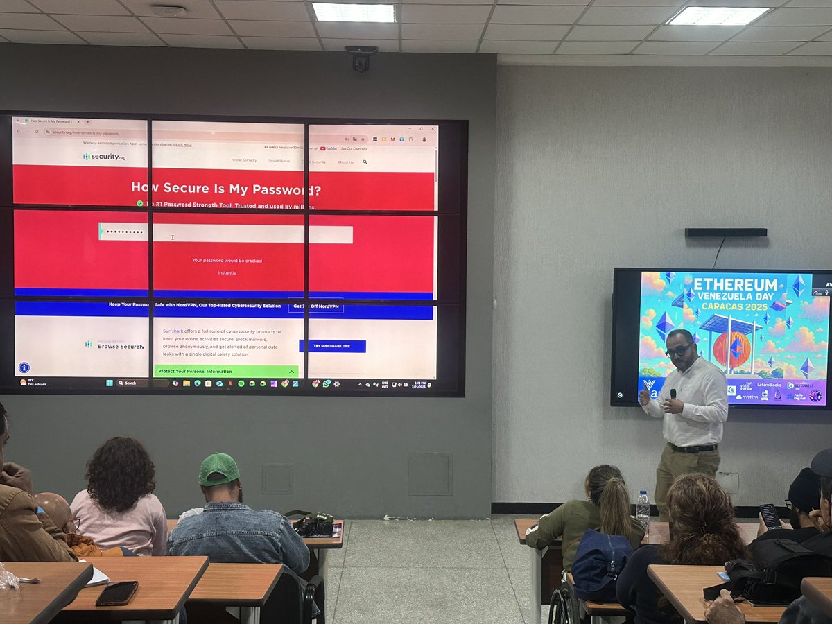ETHVenezuela's tweet image. Conociendo buenas prácticas de seguridad de la mano de @anibalcripto miembro de @academiabtcucab.

#VenezuelaEthereumDay