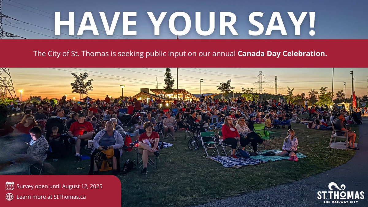 cityofstthomas's tweet image. What do you think of Canada Day in St. Thomas?

Your feedback will help us plan future Canada Day events that reflect what our community wants to see.

📝Take the survey: forms.office.com/r/VcWVcTAPGe

#TheRailwayCity #StThomasON #CanadaDay