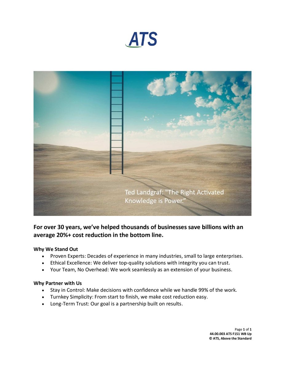 ATS_brl's tweet image. Can we help you?
Decades of Results in Reducing Costs for our Clients!
Grow@ATS-Business.com
ATS-Business.com/procure
Contact us today and see how we can boost your bottom line at 22%+ Average Savings! No Risk, No Cost …
Having saved billions of dollars for many organizations…