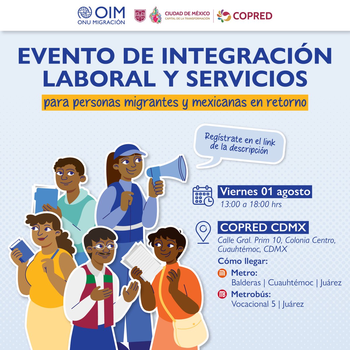 OIM_Mexico's tweet image. ¿Sabías que al integrarte a un empleo formal también puedes acceder a seguridad social?

Este viernes 01 de agosto, asiste al Evento de Integración Laboral y Servicios para personas #migrantes internacionales y mexicanas en retorno.

 📋 Regístrate aquí: forms.office.com/e/F4qrrigeQc
