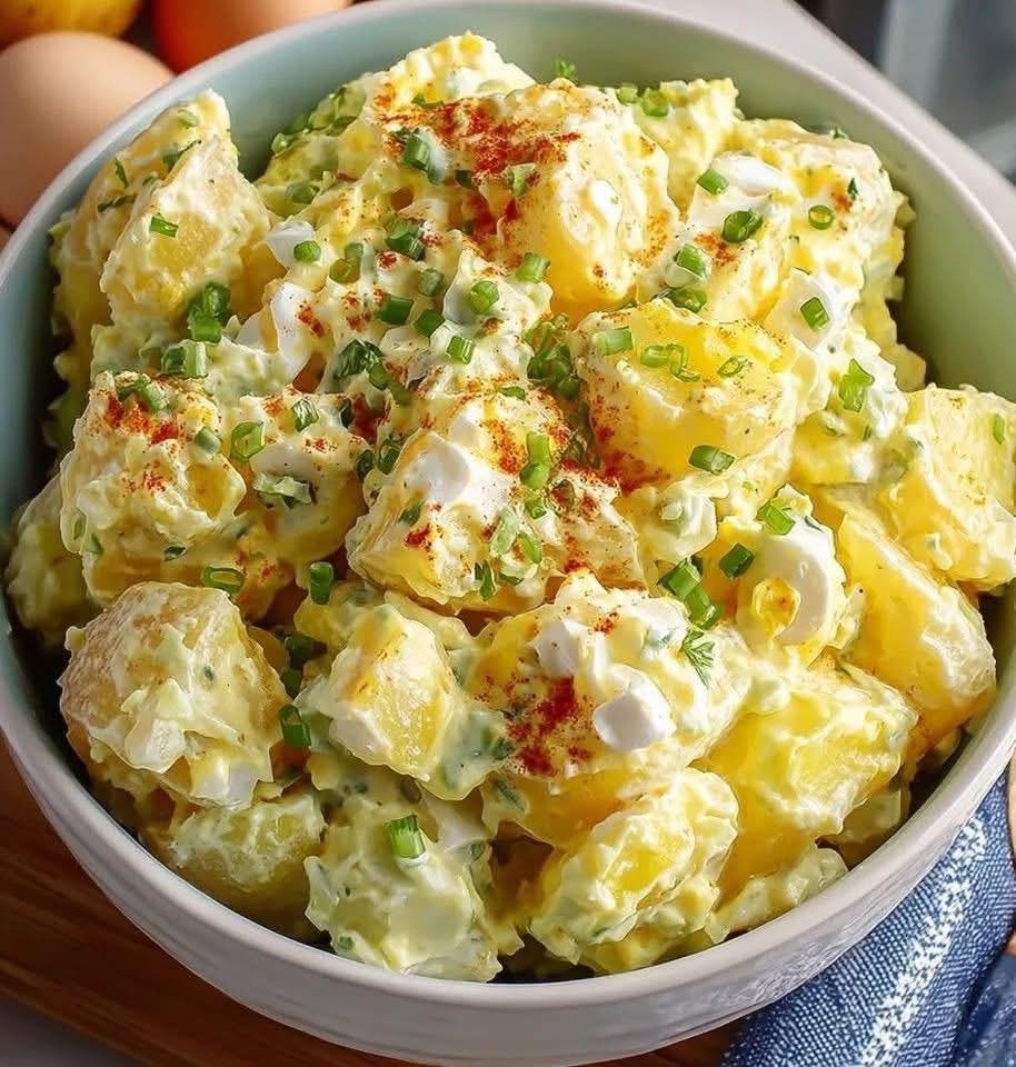 Let's have Potato 🥔 Salad 🥗 for lunch:

INGREDIENTS:

1. 3 lbs. starchy 🥔 potatoes(Russet or Yukon gold)

2. 1/2 🥤 cupchopped celery

3. 5 hard-boiled 🥚eggs (peeled and chopped)

4. 1/4 cup finely chopped white 🌰 onion

5. 1 🥤 cup mayonnaise

6. 1/4 cup granulated sugar