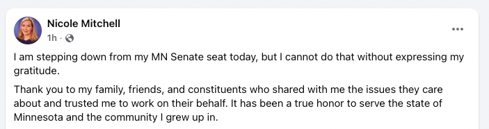 BREAKING: DFL State Sen. Nicole Mitchell officially resigns her seat after felony burglary conviction