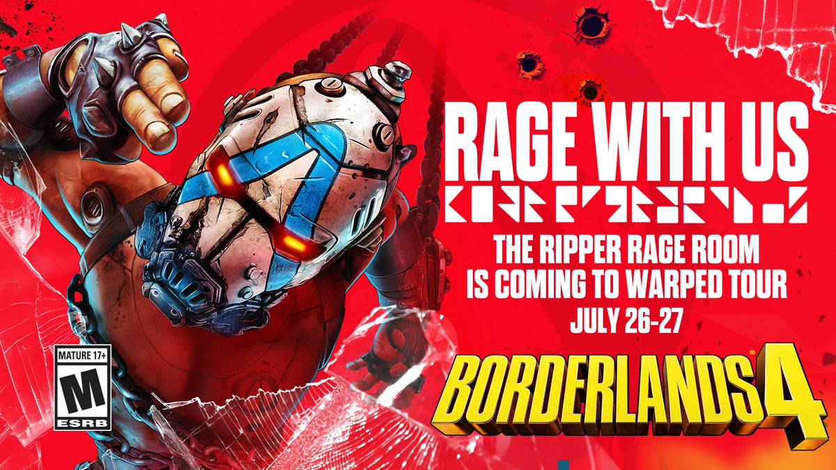 Borderlands (@borderlands) on Twitter photo 🚨 This weekend.
📍 Long Beach, CA.
🎸 Loud music.
🔨 A room filled with breakable objects for you to smash.
🤘😈 Come rage with us at <a href="/VansWarpedTour/">Vans Warped Tour</a>! 🚨 This weekend.
📍 Long Beach, CA.
🎸 Loud music.
🔨 A room filled with breakable objects for you to smash.
🤘😈 Come rage with us at <a href="/VansWarpedTour/">Vans Warped Tour</a>!