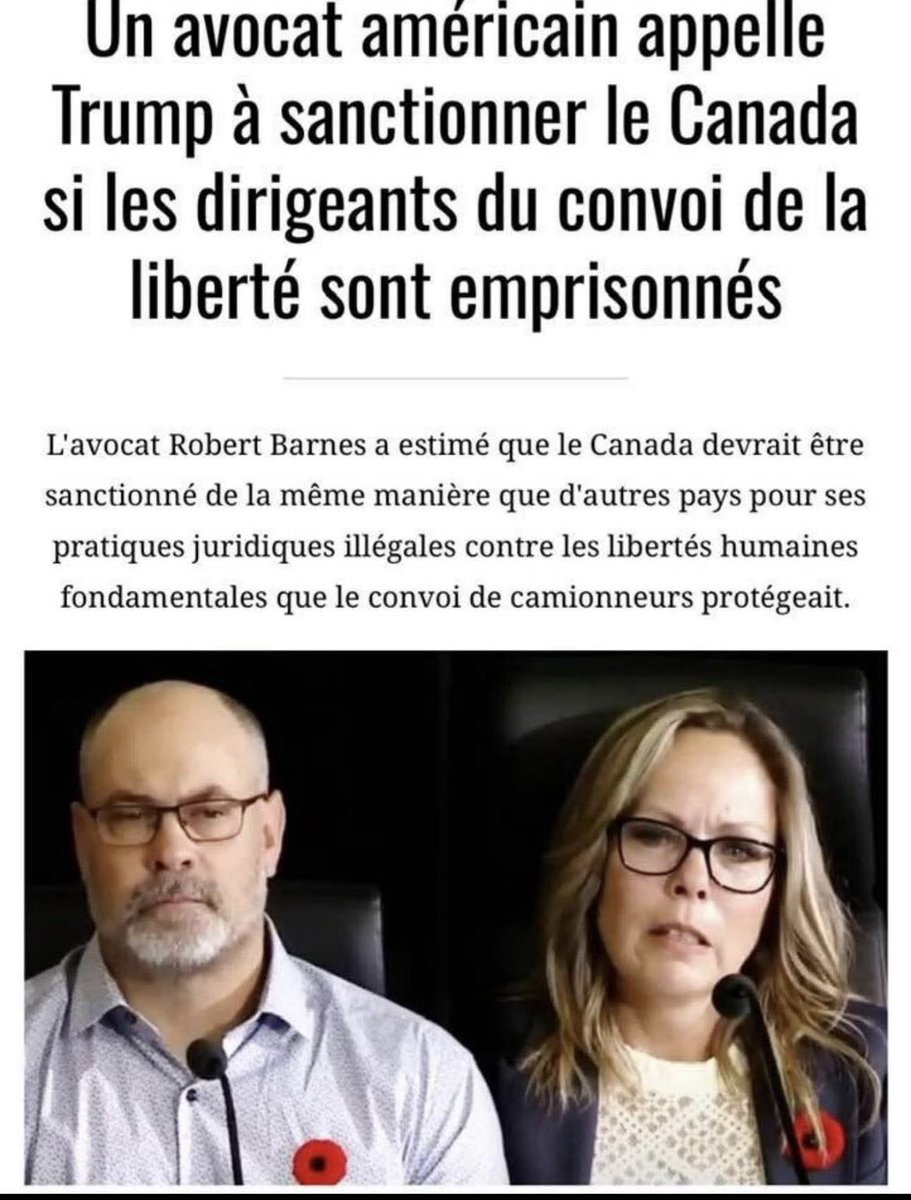Librechoix99's tweet image. J’espère que c’est vrai qu’un avocat américain a demandé à Trump 🇺🇸 d’imposer des sanctions contre le Canada 🇨🇦. Parce que là, on parle sérieusement d’envoyer en prison pendant 7 à 8 ans ⛓️ des gens qui ont simplement défendu la liberté ✊.
C’est inacceptable ❌. On ne peut pas…