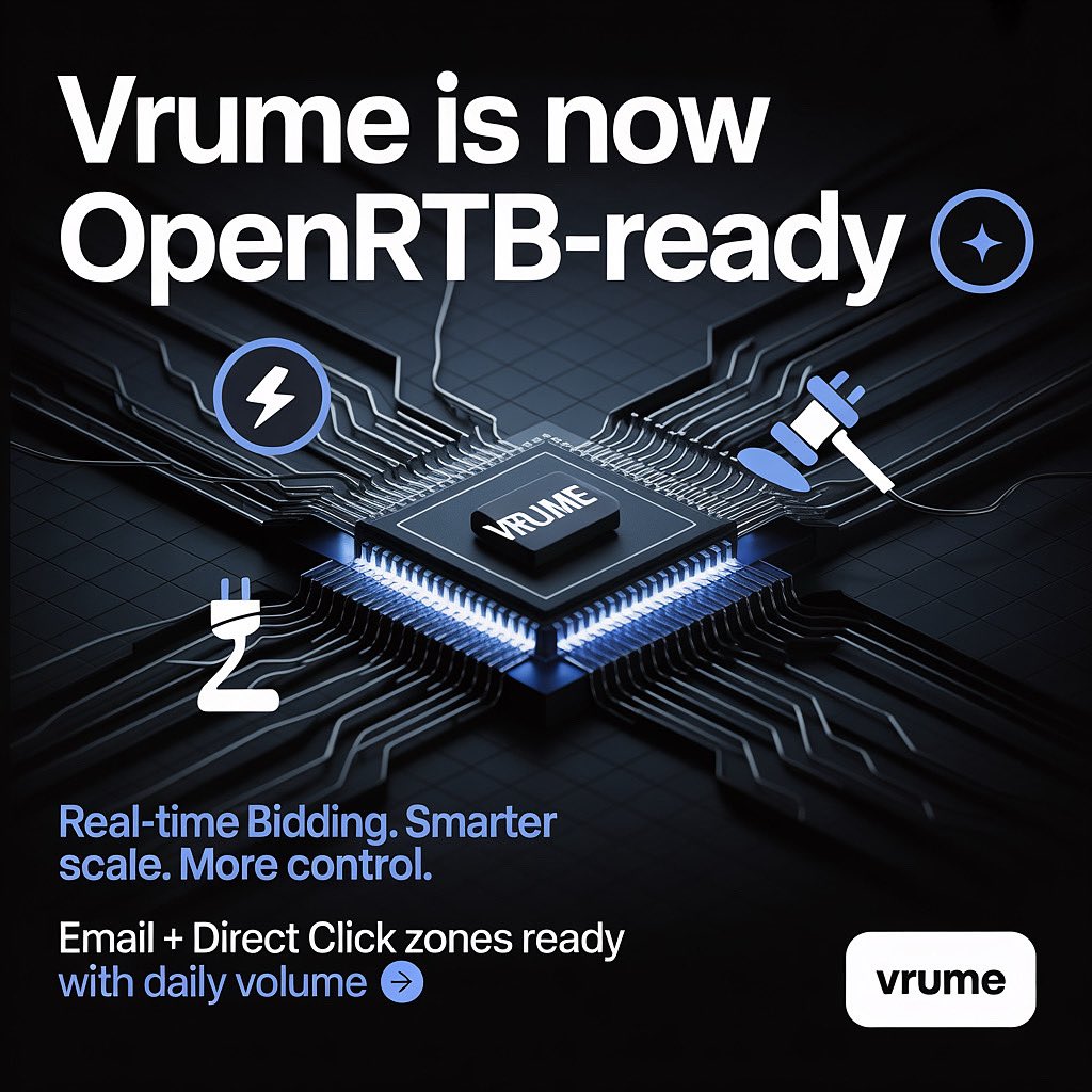 🚀 Vrume is now OpenRTB-ready!
Plug into real-time bidding with email + direct click zones available daily.
Smarter scale. More control.
#OpenRTB #MediaBuying #Vrume #AdTech #AffiliateMarketing