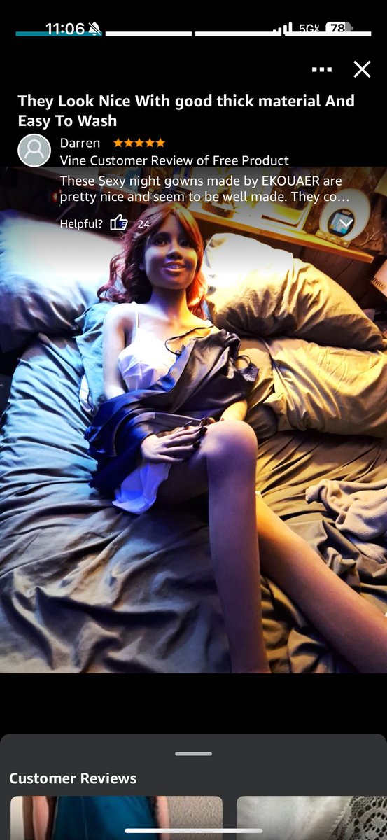 lavendersodaa's tweet image. Was looking for nightgowns on Amazon and saw a review from this dude that put one on his doll lol