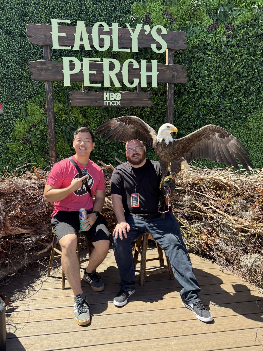 evaction's tweet image. We met Eagly. Talked bird law. Go birds! #sdcc #SDCC2025 #peacefest #hbo #peacemaker