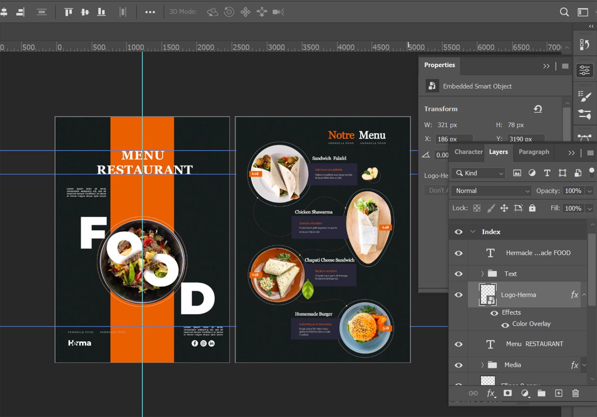 Hermacle_kih_'s tweet image. 🎨 Conception d’un menu restaurant, un exercice créatif pour casser la routine.
Typographie , mise en page soignée, et un zeste de fun 🍽️
Parfois, créer pour le plaisir, c’est aussi progresser 👨🏾💻
#design #graphique #Menudesign #Creativeprocess #Photoshop
