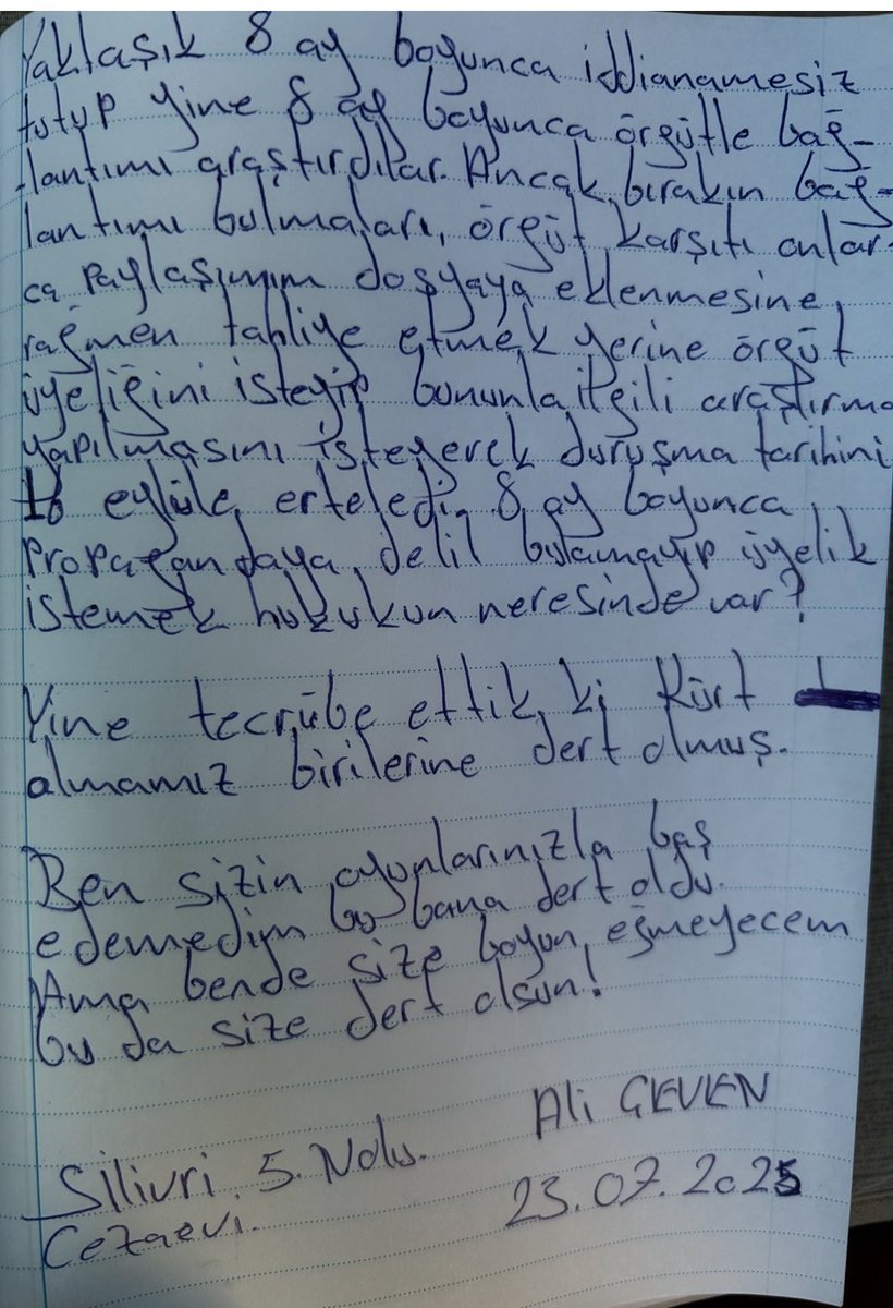 Kurdische Gemeinde Deutschland ☀ (@kgdonline) on Twitter photo Ali Ceven has been imprisoned in Turkey for 8 months — just because he said: “I am not a Turk, I am a Kurd.”
Identity is not a crime. Freedom for Ali Ceven! ✊🏽
<a href="/avsuphiozgen/">Av Suphi Özgen</a> <a href="/diakurd_org/">Diakurd ☀️ دیاکورد</a>
#AliCeven #Kurdistan #FreeAliCeven #HumanRights #FreedomOfSpeech #BeingKurdishIsNotACrime Ali Ceven has been imprisoned in Turkey for 8 months — just because he said: “I am not a Turk, I am a Kurd.”
Identity is not a crime. Freedom for Ali Ceven! ✊🏽
<a href="/avsuphiozgen/">Av Suphi Özgen</a> <a href="/diakurd_org/">Diakurd ☀️ دیاکورد</a>
#AliCeven #Kurdistan #FreeAliCeven #HumanRights #FreedomOfSpeech #BeingKurdishIsNotACrime