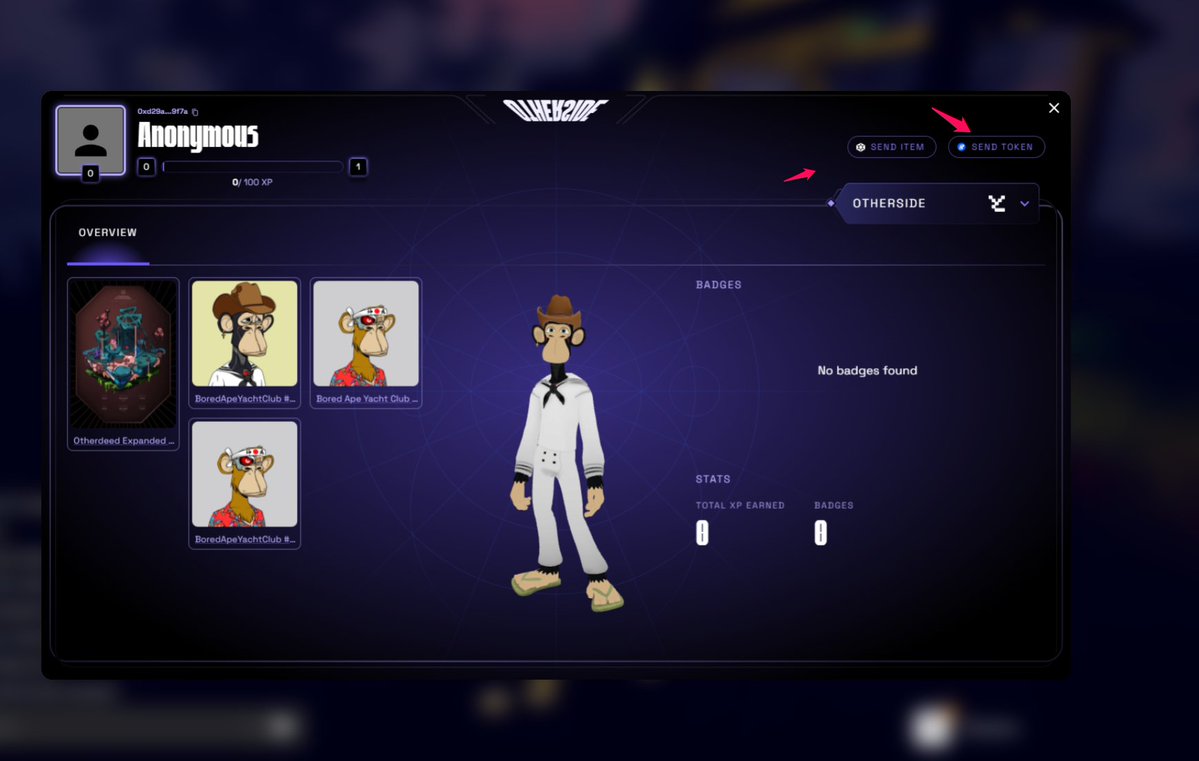 aleixcrypto's tweet image. Getting really excited about #Otherside. You can inspect people like in an MMORPG and see their NFTs, you can send them tokens or items and check their XP and Badges.
Just looking at this anonymous APE profile I found near the Club House.
#Yuga @OthersideMeta #APE #Apechain…