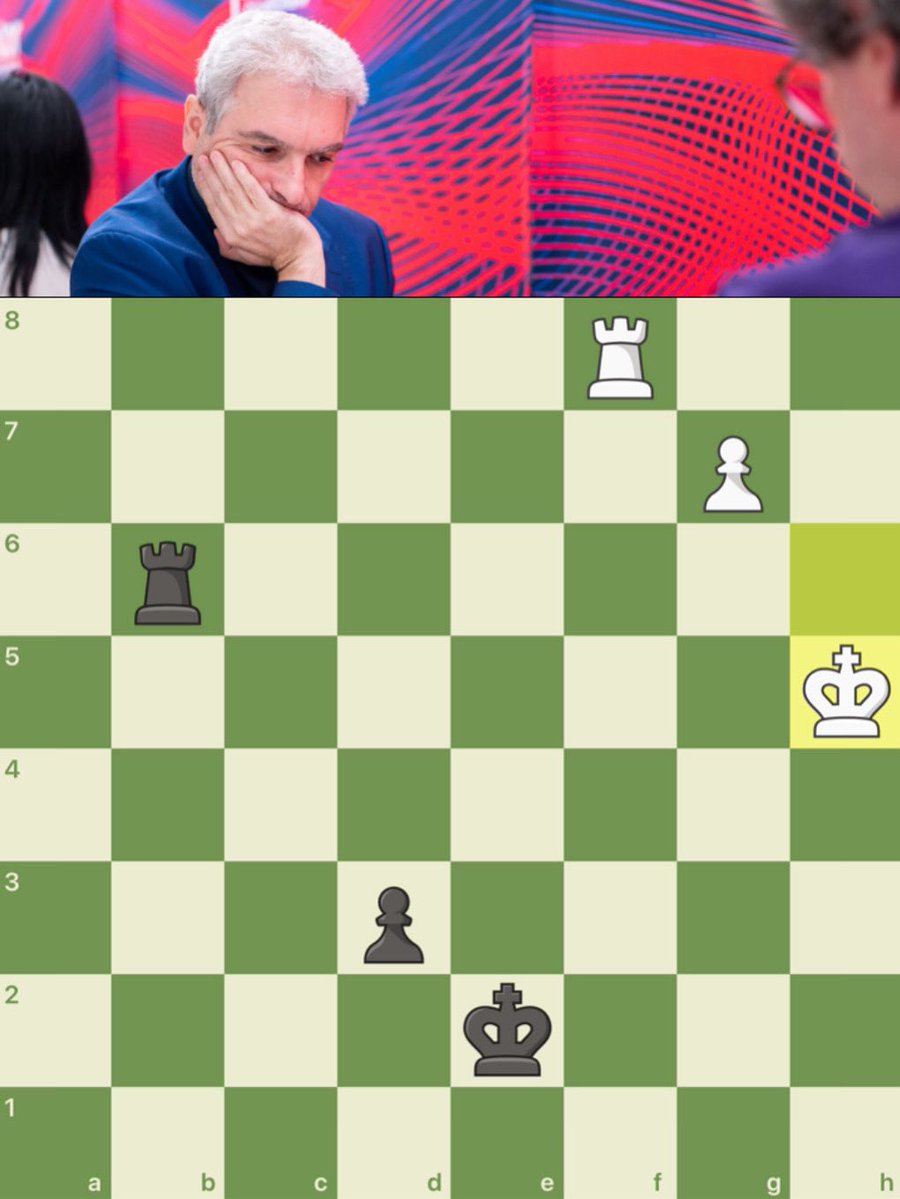 STLChessClub's tweet image. Vladimir Akopian miraculously saves his first game of the playoffs. With White’s pawn only one square away from queening…can YOU find the move?? ♟️🤔 #chess #USJuniorsChess #USSeniorsChess