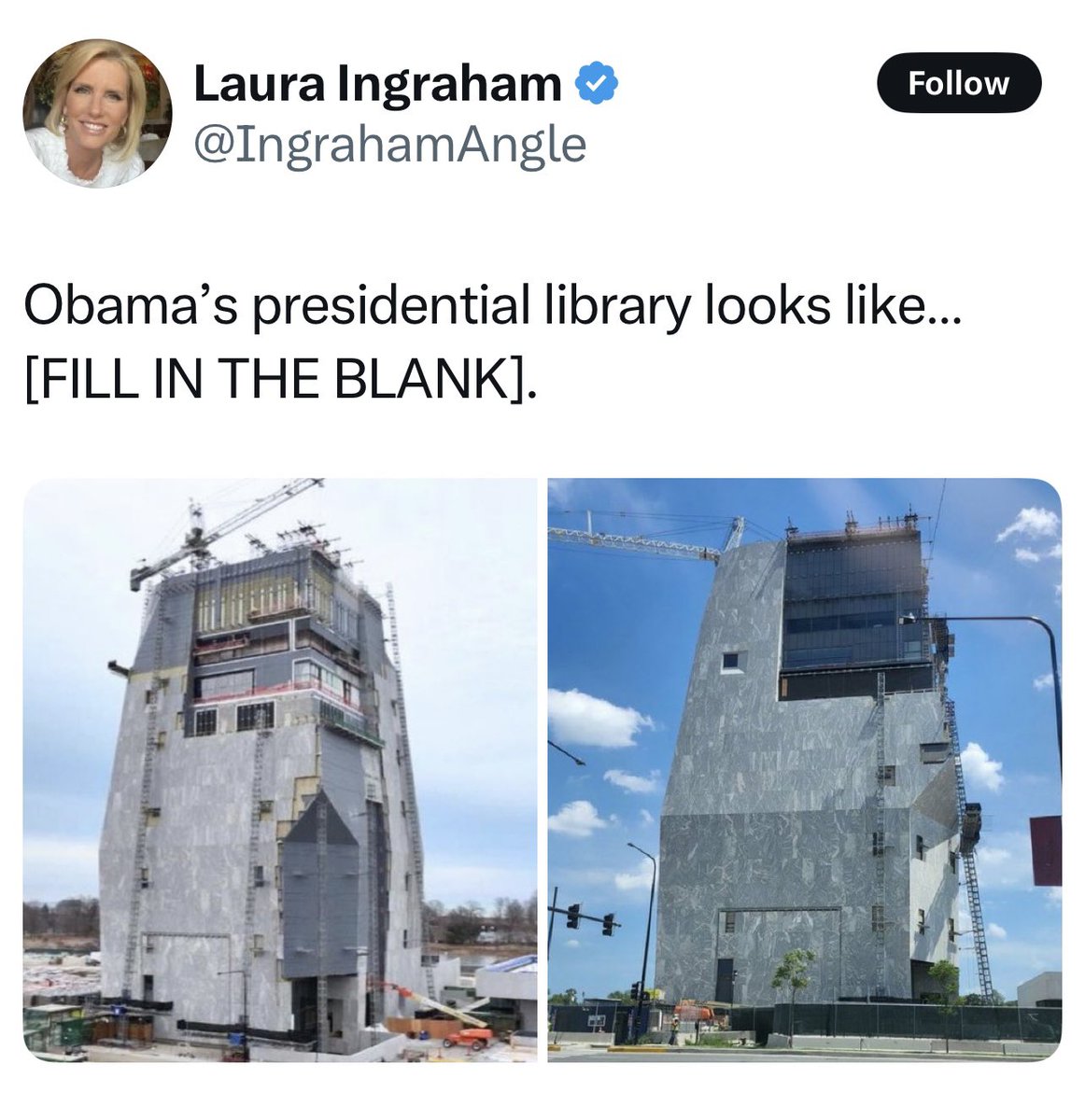 Steve Cortes (@cortessteve) on Twitter photo It looks like a massive, ugly monument to egomania!
<a href="/IngrahamAngle/">Laura Ingraham</a>
See my doc 🎥, filmed there for EXACTLY that reason! ⬇️ It looks like a massive, ugly monument to egomania!
<a href="/IngrahamAngle/">Laura Ingraham</a>
See my doc 🎥, filmed there for EXACTLY that reason! ⬇️