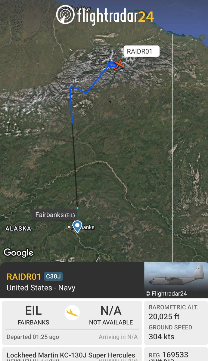 sipjack1776's tweet image. USN
KC-130J Super Hercules
#AE6043
169533/RAIDER01
Out of Eielson AFB tracking over the Arctic National Wildlife Refuge
@Borrowed7Time @N214WN