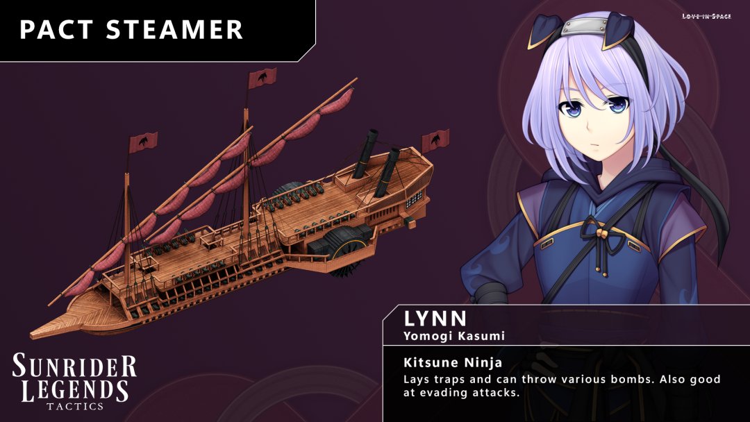 sekaiproject's tweet image. Lynn, the kitsune ninja! She lays traps and can throw various bombs, also good at evading attacks. 

Wishlist Sunrider Legends Tactics today! Coming to Steam on August 1st.
store.steampowered.com/app/3854880/Su…