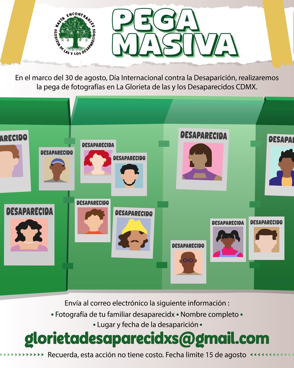 Nos preparamos para el 30 de agosto, Día Internacional contra la Desaparición de Personas. Hagámosles visibles, hagamos memoria contra la desaparición.