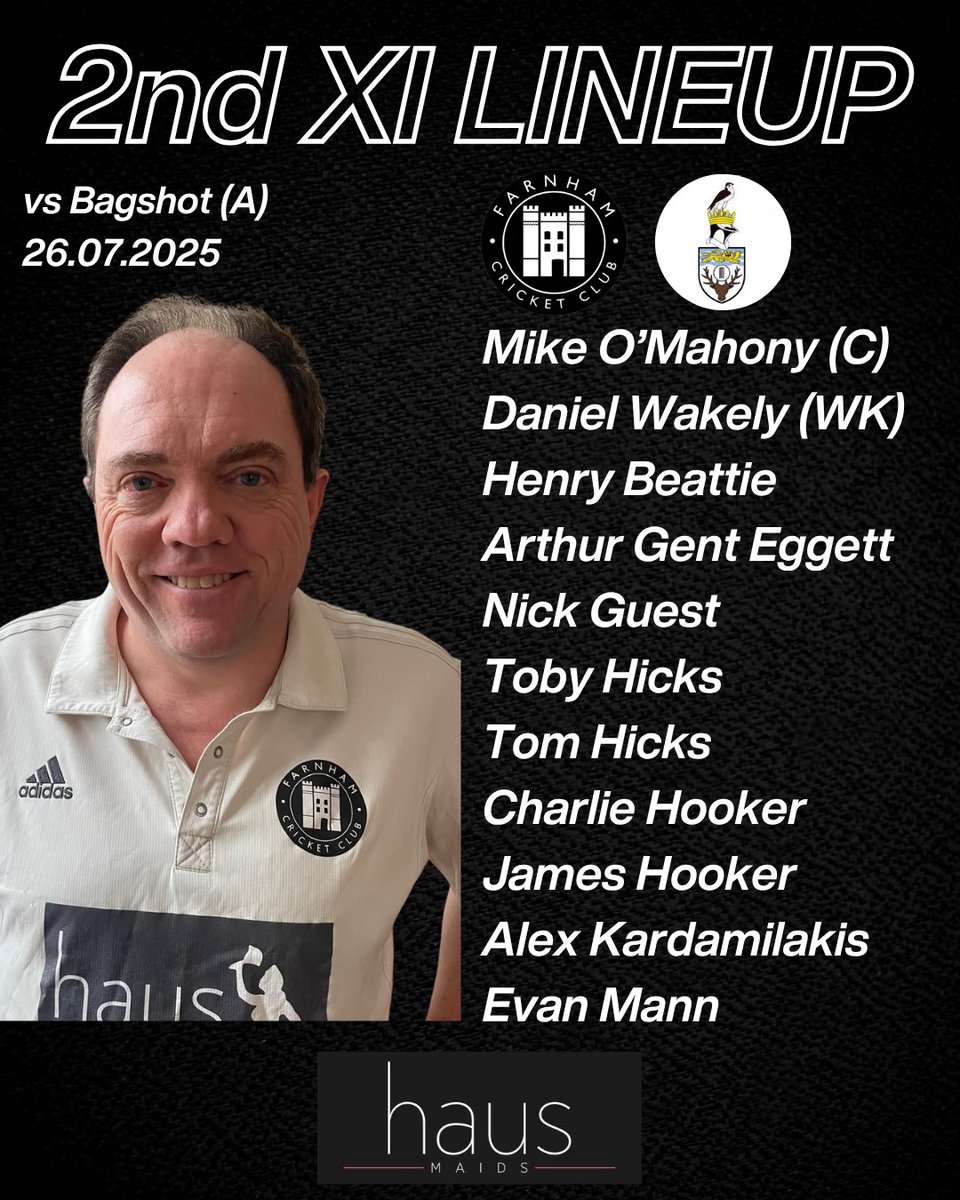 Week 12 is here! The 1s are hosting Guildford tomorrow after their rained off game last week. The 2s are looking to keep the momentum from their excellent win, as they head to Bagshot. The 3s are looking to bounce-back from defeat, their lineup is to follow! 🏏

#Cricket #Farnham