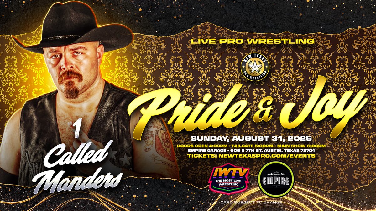 New Texas Pro Wrestling (@newtexaspw) on Twitter photo ❗️TALENT ANNOUNCEMENT❗️
<a href="/1called_manders/">1 Called Manders ワン・コールド・マンダース</a> returns to New Texas Pro on Sunday, August 31 at <a href="/EmpireATX/">Empire Control Room</a> in Austin, Texas!
Manders will challenge the winner of the big main event THIS SUNDAY between Carter BlaQ v Danny Orion for the New Texas World Title on 8/31 in the ATX. ❗️TALENT ANNOUNCEMENT❗️
<a href="/1called_manders/">1 Called Manders ワン・コールド・マンダース</a> returns to New Texas Pro on Sunday, August 31 at <a href="/EmpireATX/">Empire Control Room</a> in Austin, Texas!
Manders will challenge the winner of the big main event THIS SUNDAY between Carter BlaQ v Danny Orion for the New Texas World Title on 8/31 in the ATX.