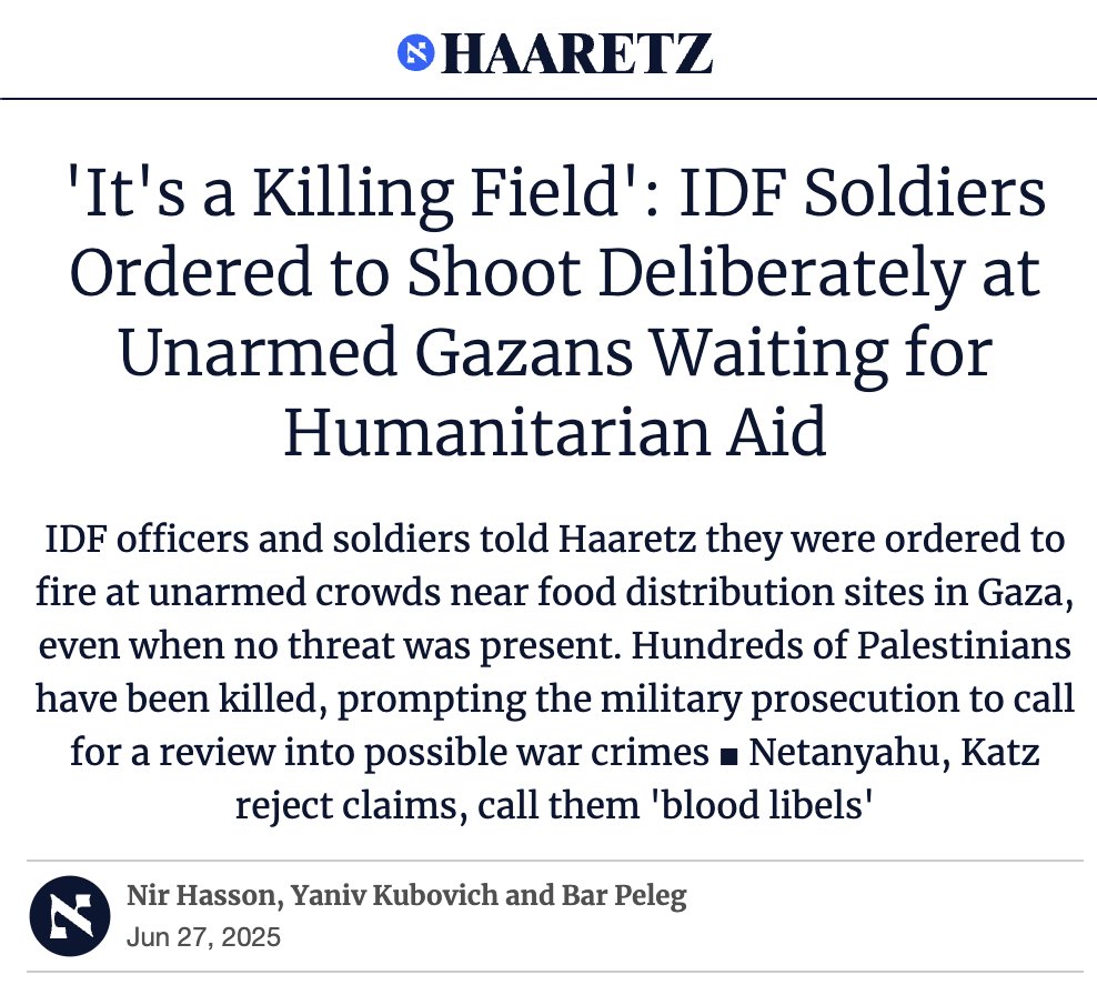 "Hamas fires on people who try to obtain aid" is one of the most self-evidently absurd hasbara narratives going around today, given that IDF soldiers have already admitted to the Israeli press that they are the ones firing on people who try to obtain aid.