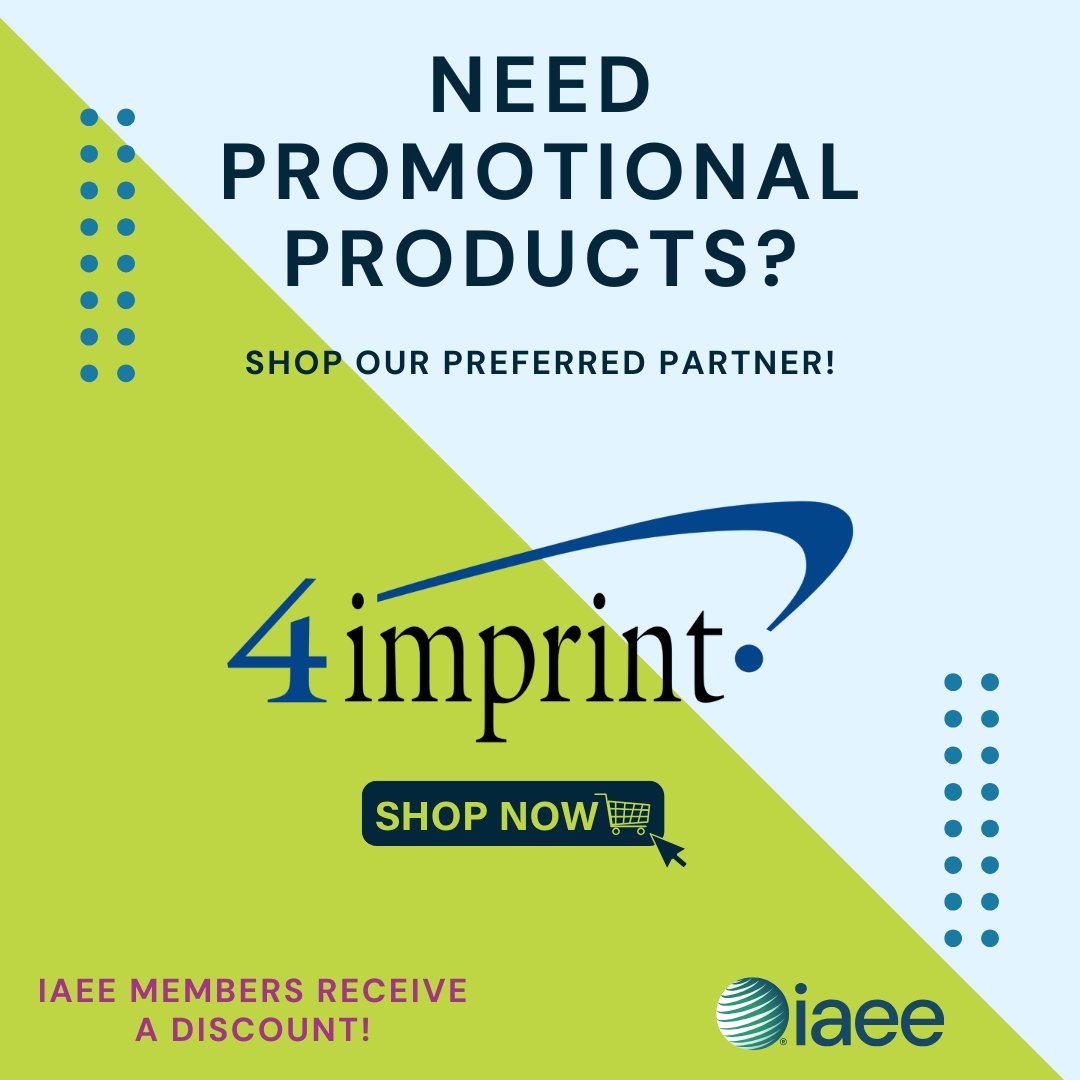 Need promotional products for your next event or just some new office supplies? Shop our preferred partner 4imprint as an IAEE member, and receive a discount!

Visit bit.ly/4o7eWf9
