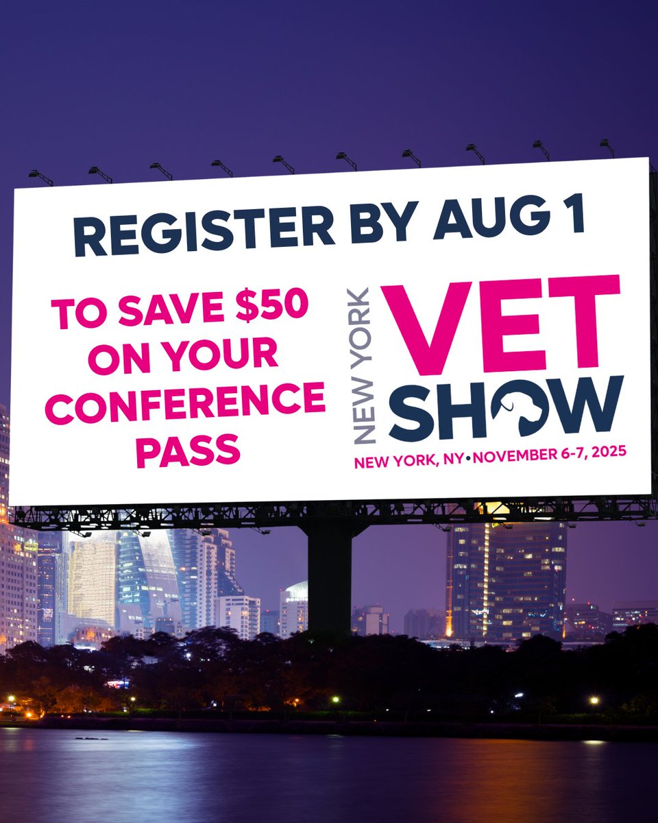 The big city deserves a big discount! Register for New York Vet before August 1 to score the best deal on your conference pass. Head to 🔗eu1.hubs.ly/H0lVsvX0 to register! 🐾😊
#Veterinarian #VetTech #NewYorkVet #VetMed