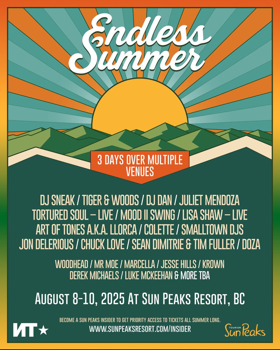 Nordic Trax (@nordictrax) on Twitter photo Join us for world-class talent in the mountains w/ 20+ artists: Endless Summer <a href="/SunPeaksResort/">Sun Peaks Resort</a> Aug 8-10 feat DJ Sneak <a href="/DJDanmusic/">DJ Dan</a> Tortured Soul, Tiger & Woods <a href="/SmalltownDjs/">Smalltown DJs</a> <a href="/jondelerious/">Jon Delerious</a> <a href="/djcolette/">Colette</a> Lisa Shaw & more facebook.com/events/7131663… #beautifulbc #endlesssummerbc #yvrevents Join us for world-class talent in the mountains w/ 20+ artists: Endless Summer <a href="/SunPeaksResort/">Sun Peaks Resort</a> Aug 8-10 feat DJ Sneak <a href="/DJDanmusic/">DJ Dan</a> Tortured Soul, Tiger & Woods <a href="/SmalltownDjs/">Smalltown DJs</a> <a href="/jondelerious/">Jon Delerious</a> <a href="/djcolette/">Colette</a> Lisa Shaw & more facebook.com/events/7131663… #beautifulbc #endlesssummerbc #yvrevents