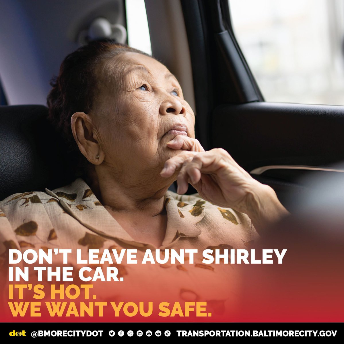 BmoreCityDOT's tweet image. π₯ It only takes minutes for a parked car to become dangerously hot β even with the windows cracked.
Donβt leave your loved ones behind, not even for a quick errand. That includes Aunt Shirley. π΅π½
ππ¨ Itβs hot. We want you safe.