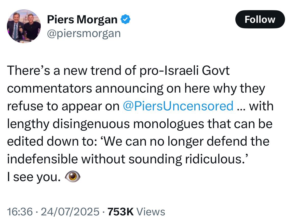 The appropriate course of action for credible Jewish and pro-Israel voices is to withhold participation from Piers Morgan Uncensored, a broadcast format which has, in effect, become a soft-power gladiator ring; an ideological bloodsport serving up Jewish and pro-Israel figures to