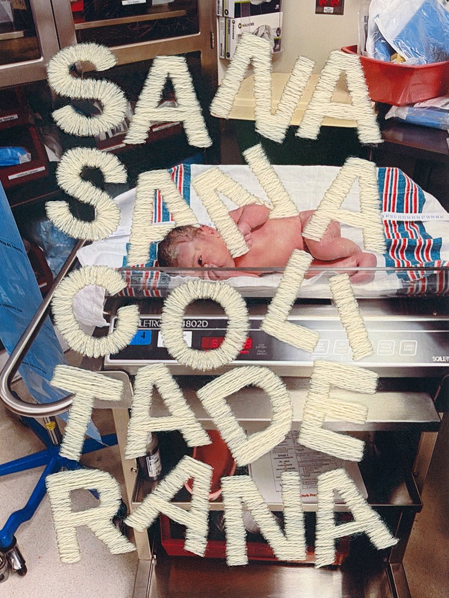 daniela0spector's tweet image. This is the first image of my daughter, 7mins after the c-section. A visceral image. Viscera, in the literal sense, what was in my abdomen. And figuratively, of the body, close to the bone. Hand-embroidered on the image is a childhood rhyme my mom used to soothe me.