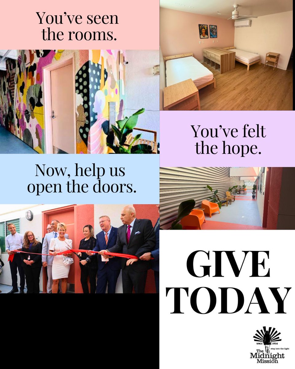 midnightmission's tweet image. The ribbon is cut — but the doors aren’t open yet.

In August, we’ll open the first long-term recovery center for women on Skid Row. Until then, every donation is matched.

Help us open the doors to healing.
Give today. 💛
secure.midnightmission.org/campaign/69431…